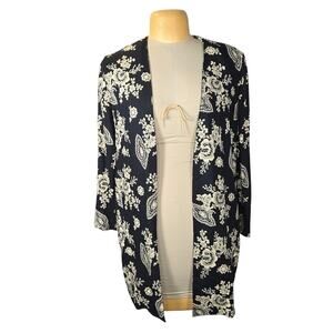 Lew Magram New York Vintage Floral Paisley Open Front Cardigan Size 14 USA Union